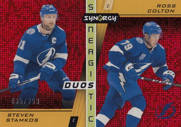 insert karta STAMKOS/COLTON 21-22 Synergy Synergistic Duos Stars and Rookies Red /299